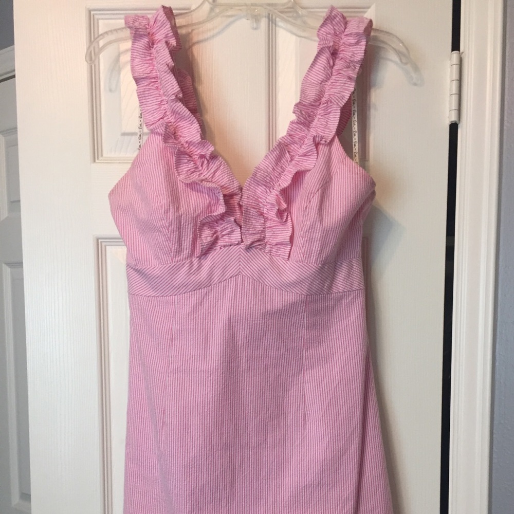 Lilly Pulitzer Pink Phoebe Ruffle Neckline Dress